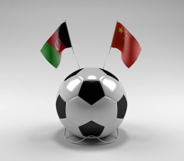 Afganistan - Çin Futbol Bayrakları, Beyaz Arkaplan - 3D Yapılandırma