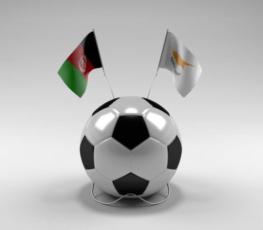 Afganistan - Kıbrıs Futbol Bayrakları, Beyaz Arkaplan - 3D Hazırlama
