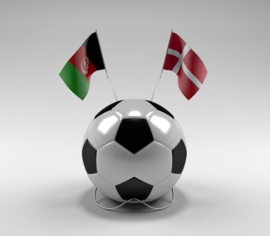 Afganistan - Danimarka Futbol Bayrakları, Beyaz Arkaplan - 3D Render