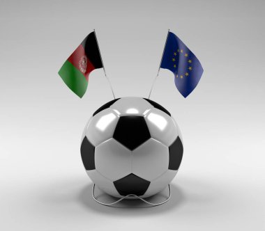 Afganistan - Avrupa Birliği Futbol Bayrakları, Beyaz Arkaplan - 3D Render