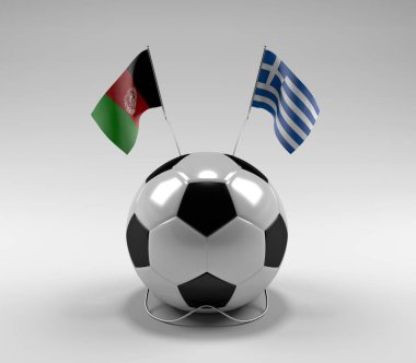 Afganistan - Yunanistan Futbol Bayrakları, Beyaz Arkaplan - 3D Hazırlama