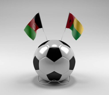 Afganistan - Gine-Bissau Futbol Bayrakları, Beyaz Arkaplan - 3D Render