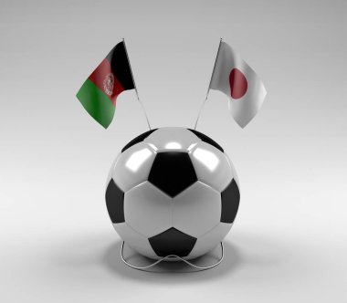 Afganistan - Japonya Futbol Bayrakları, Beyaz Arkaplan - 3D Yapılandırma