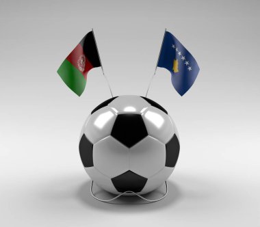 Afganistan - Kosova Futbol Bayrakları, Beyaz Arkaplan - 3D Hazırlama