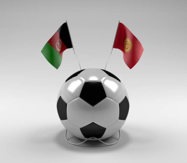Afganistan - Kırgızistan Futbol Bayrakları, Beyaz Arkaplan - 3D Render