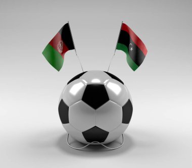 Afganistan - Libya Futbol Bayrakları, Beyaz Arkaplan - 3D Yapılandırma