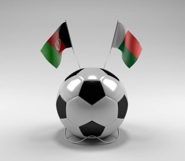 Afganistan - Madagaskar Futbol Bayrakları, Beyaz Arkaplan - 3D Render