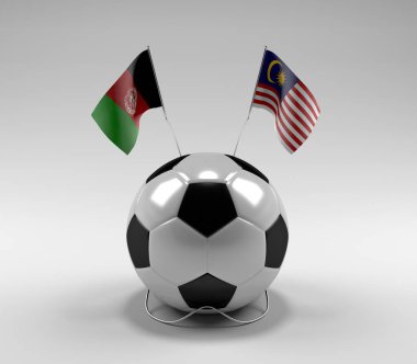 Afganistan - Malezya Futbol Bayrakları, Beyaz Arkaplan - 3D Render