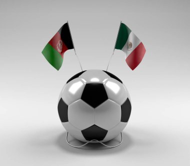 Afganistan - Meksika Futbol Bayrakları, Beyaz Arkaplan - 3D Yapılandırma