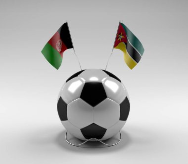 Afganistan - Mozambik Futbol Bayrakları, Beyaz Arkaplan - 3D Render