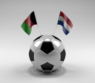 Afganistan - Hollanda Futbol Bayrakları, Beyaz Arkaplan - 3D Render