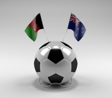 Afganistan - Yeni Zelanda Futbol Bayrakları, Beyaz Arkaplan - 3D Render