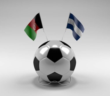 Afganistan - Nikaragua Futbol Bayrakları, Beyaz Arkaplan - 3D Render