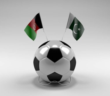 Afganistan - Pakistan Futbol Bayrakları, Beyaz Arkaplan - 3D Yapılandırma