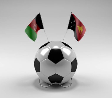 Afganistan - Papua-Yeni-Gine Futbol Bayrakları, Beyaz Arkaplan - 3D Render