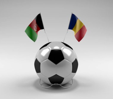 Afganistan - Romanya Futbol Bayrakları, Beyaz Arkaplan - 3D Hazırlama