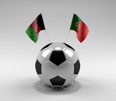 Afganistan - Portekiz Futbol Bayrakları, Beyaz Arkaplan - 3D Render