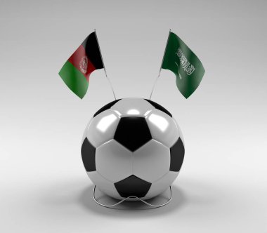 Afganistan - Suudi Arabistan Futbol Bayrakları, Beyaz Arkaplan - 3D Render