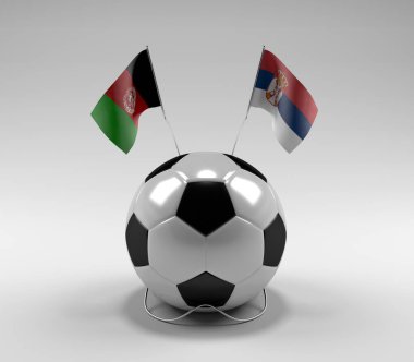 Afganistan - Sırbistan Futbol Bayrakları, Beyaz Arkaplan - 3D Hazırlama