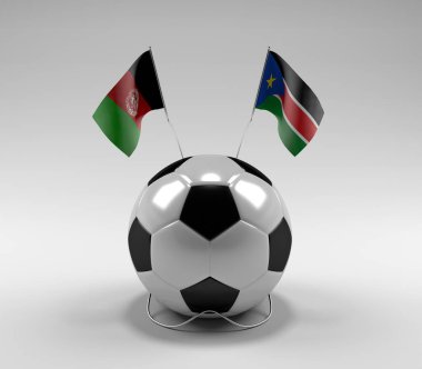 Afganistan - Güney Sudan Futbol Bayrakları, Beyaz Arkaplan - 3D Render
