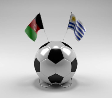 Afganistan - Uruguay Futbol Bayrakları, Beyaz Arkaplan - 3D Render