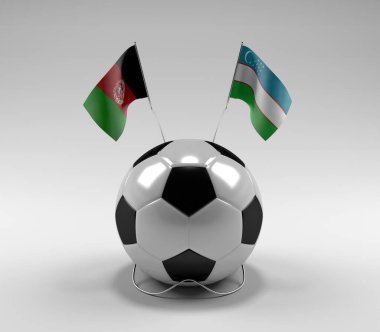 Afganistan - Özbekistan Futbol Bayrakları, Beyaz Arkaplan - 3D Render
