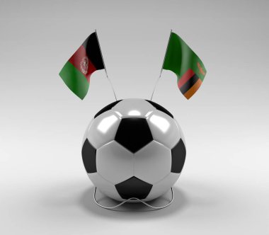 Afganistan - Zambiya Futbol Bayrakları, Beyaz Arkaplan - 3D Render