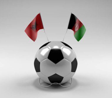 Arnavutluk - Afganistan Futbol Bayrakları, Beyaz Arkaplan - 3D Hazırlama