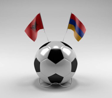 Arnavutluk - Ermenistan Futbol Bayrakları, Beyaz Arkaplan - 3D Hazırlama