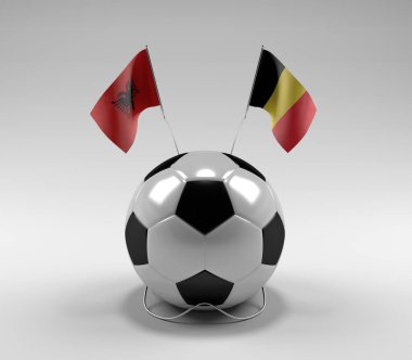 Arnavutluk - Belçika Futbol Bayrakları, Beyaz Arkaplan - 3D Hazırlama