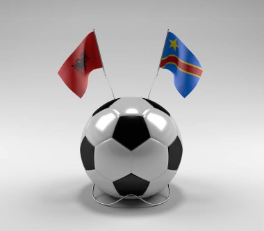 Arnavutluk - Kongo Demokratik Cumhuriyeti Futbol Bayrakları, Beyaz Arkaplan - 3D Render