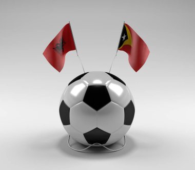 Arnavutluk - Doğu Timor Futbol Bayrakları, Beyaz Arkaplan - 3D Render