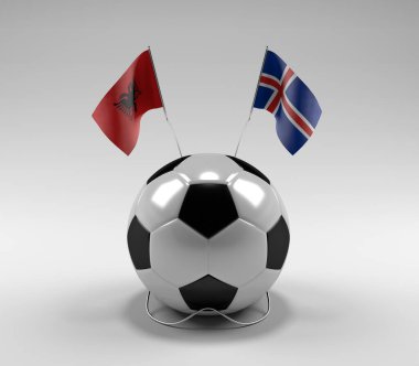 Arnavutluk - İzlanda Futbol Bayrakları, Beyaz Arkaplan - 3D Hazırlama
