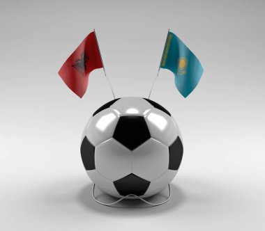 Arnavutluk - Kazakistan Futbol Bayrakları, Beyaz Arkaplan - 3D Render