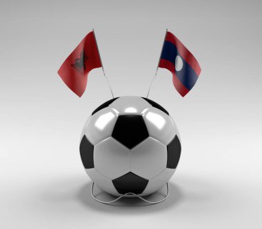 Arnavutluk - Laos Futbol Bayrakları, Beyaz Arkaplan - 3D Hazırlama