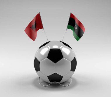 Arnavutluk - Libya Futbol Bayrakları, Beyaz Arkaplan - 3D Hazırlama