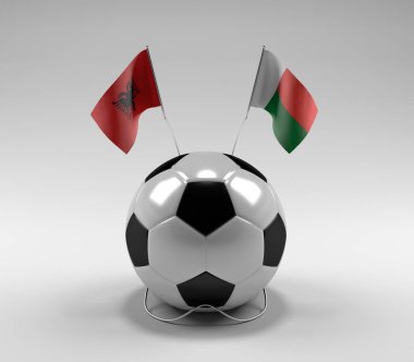 Arnavutluk - Madagaskar Futbol Bayrakları, Beyaz Arkaplan - 3D Hazırlama