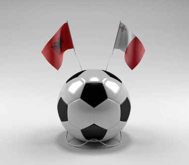 Arnavutluk - Malta Futbol Bayrakları, Beyaz Arkaplan - 3D Hazırlama