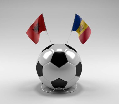 Arnavutluk - Moldova Futbol Bayrakları, Beyaz Arkaplan - 3D Hazırlama