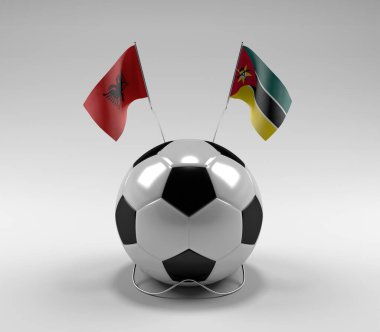 Arnavutluk - Mozambik Futbol Bayrakları, Beyaz Arkaplan - 3D Render