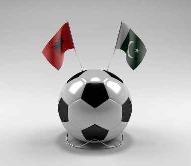 Arnavutluk - Pakistan Futbol Bayrakları, Beyaz Arkaplan - 3D Hazırlama
