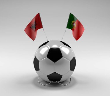 Arnavutluk - Portekiz Futbol Bayrakları, Beyaz Arkaplan - 3D Hazırlama