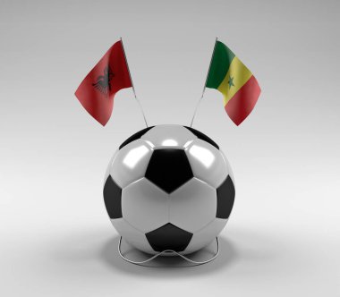 Arnavutluk - Senegal Futbol Bayrakları, Beyaz Arkaplan - 3D Hazırlama