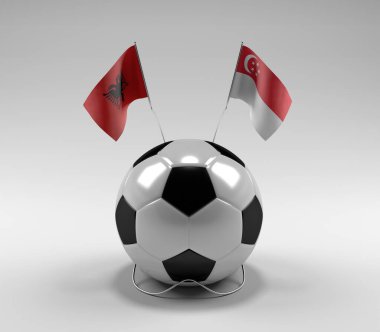 Arnavutluk - Singapur Futbol Bayrakları, Beyaz Arkaplan - 3D Hazırlama