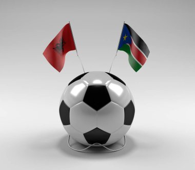 Arnavutluk - Güney Sudan Futbol Bayrakları, Beyaz Arkaplan - 3D Render