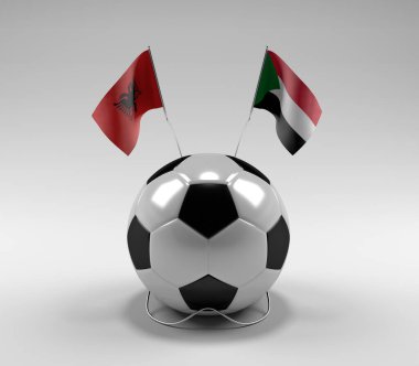 Arnavutluk - Sudan Futbol Bayrakları, Beyaz Arkaplan - 3D Hazırlama