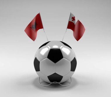 Arnavutluk - Tonga Futbol Bayrakları, Beyaz Arkaplan - 3D Hazırlama