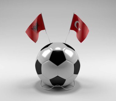 Arnavutluk - Türkiye Futbol Bayrakları, Beyaz Arkaplan - 3D Hazırlama