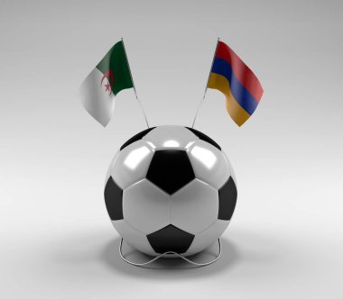 Cezayir - Ermenistan Futbol Bayrakları, Beyaz Arkaplan - 3D Render