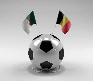 Cezayir - Belçika Futbol Bayrakları, Beyaz Arkaplan - 3D Render